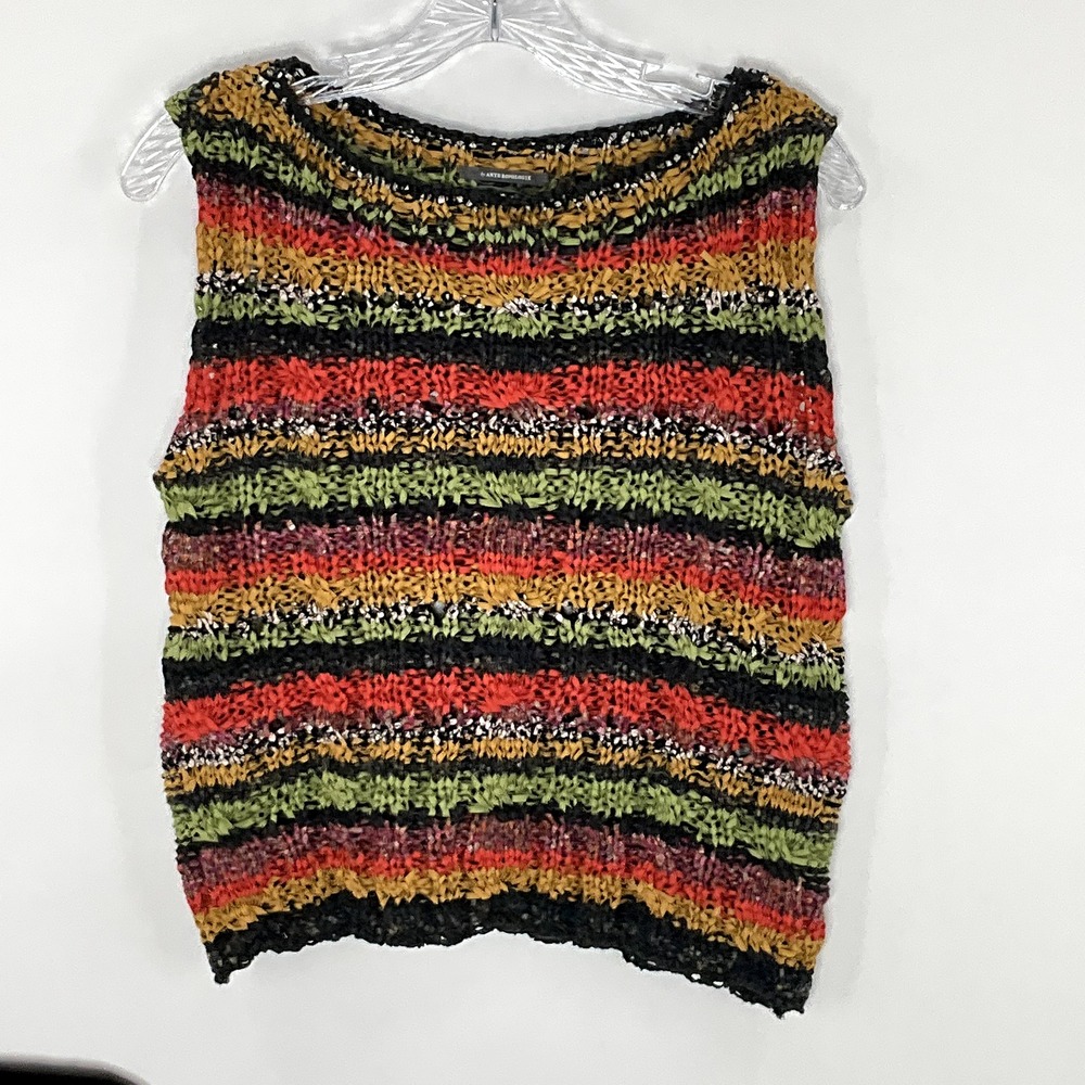 Antrhopologie Sweater Women M Petite Striped Open Knit Colorful Sleeveless Italy